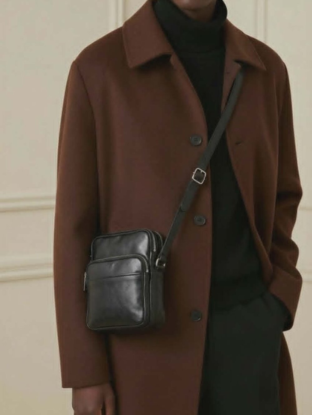 Comme des Garcons Homme Minimalist Black Leather Crossbody Messenger Bag